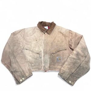 Cream cropped Carhartt Detroit style jacket Broken Zipper
